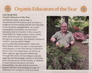 clipping of article about Lee Barnes being honored as Organic Educator or the Year