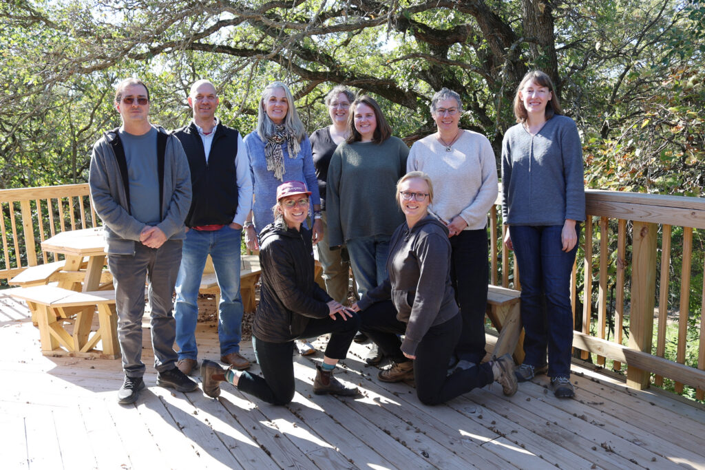 Janny van Beem (third from left) poses with Seed Savers Exchange staff during a break in her weeklong visit to Heritage Farm.